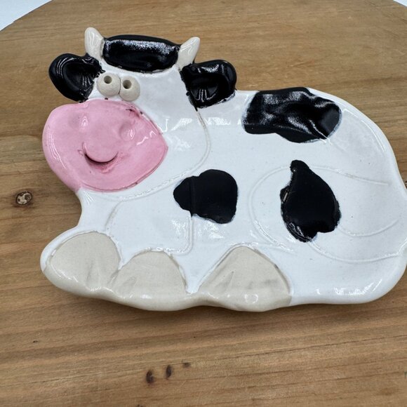 Cow trinket soap tray dish pottery Nishio studio pottery studio art excellent co - Picture 1 of 7